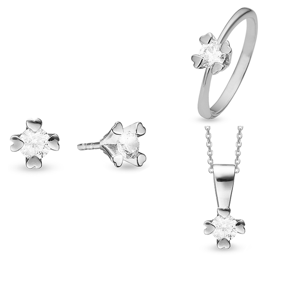 Mary 14 kt hvidguld smykkesæt med i alt 3,00 ct labgrown diamanter Wesselton VS